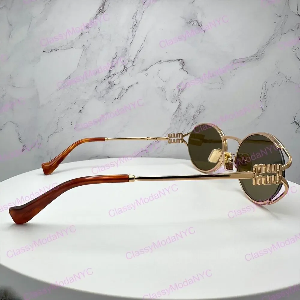 New MIU MIU Sunglasses Gold Oval Skinny Metal Frame Italy 100% Authentic
